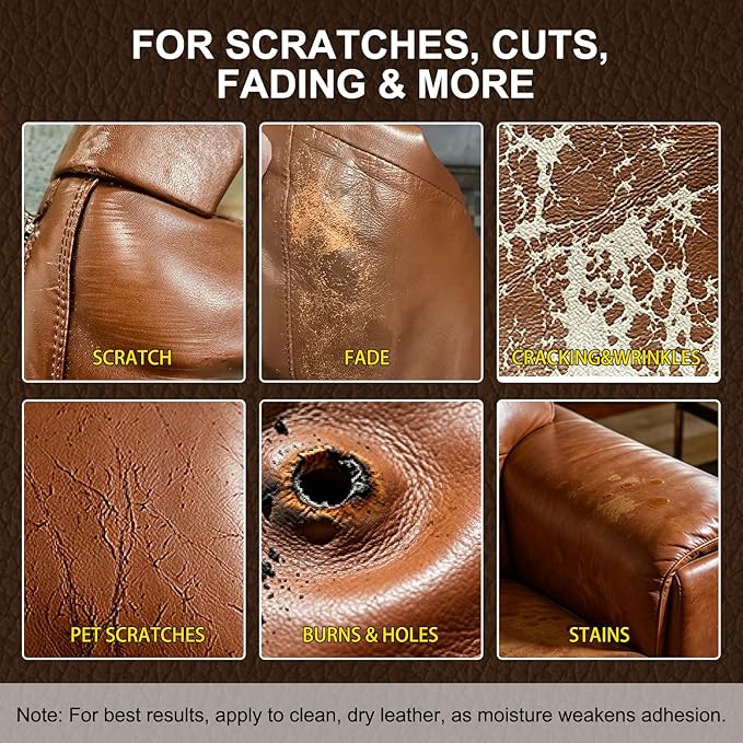 Leather Repair Kit - Restores Faux,Vinyl,Artificial and Real Leather,Sofa,Jacket,Car Seats and Purse.Professional Results,Repairs Burn Holes,Scratches,Tears (Brown)