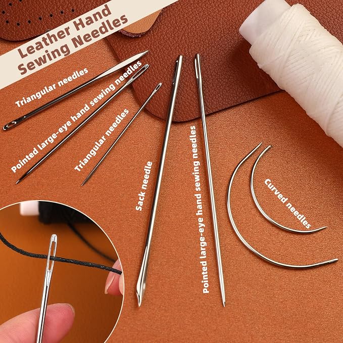 Ftyiwu Waxed Thread 55 Yards, Leather Sewing Waxed Thread with Hand Sewing Needles for Home Upholstery Carpet Leather Canvas Repair and Sewing(Dark Gray)