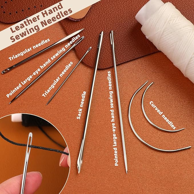 Ftyiwu Black Waxed Thread 55 Yards, Leather Sewing Waxed Thread with Upholstery Needles Hand Sewing Needles for Home Upholstery Carpet Leather Canvas Repair and Sewing