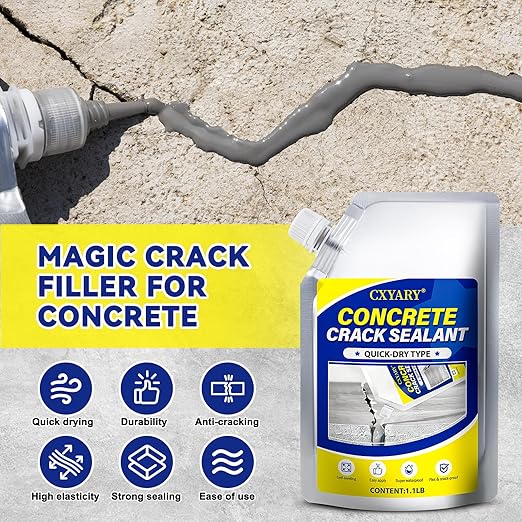 Concrete Crack Filler, High Elasticity Self Leveling Cement Magic Crack Filler for Concrete, Fast Drying, Repairs Cracks in Driveways, Patios, Sidewalks, Indoor and Outdoor - Grey (4pcs)