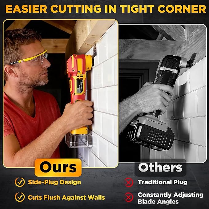 Cordless Oscillating Multi-Tool Compatible with DeWalt 20V Battery(Tool Only),21000 OPM Brushless Motor Power Oscillating Tools,4.5° Swing Angle,Side Battery Layout for Sanding/Cutting/Scraping