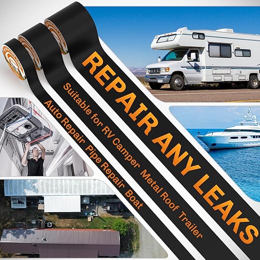 WELLUCK Butyl Sealant Tape, 6 Inch X 50 Foot RV Roof Tape Sealant Roofing Tape Black, Waterproof &UV RV Tape for Roof Camper Trailer Boat Sealing Leak Repair