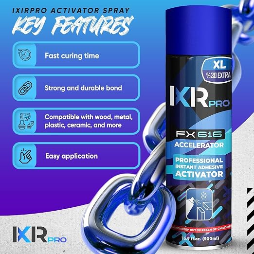 ixirpro CA Glue Activator Spray (6x16.9 oz) – Super Glue Accelerator for Instant Bonding | Fast-Drying Cyanoacrylate Activator for Woodworking, Plastic, Metal, 3D Printing, Guitar, DIY, and Repairs
