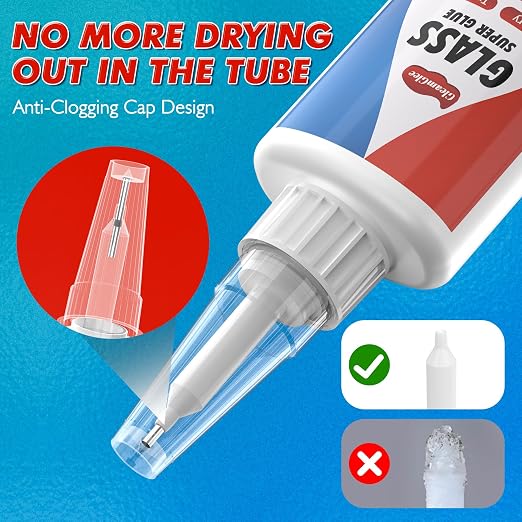 Glass Glue, 1.23 oz (35g) – Clear Waterproof Glass Adhesive, Quick Set 15s, Ultra Strong for Jewelry, Crystal & Art Crafts, Glass & Mirror Repair