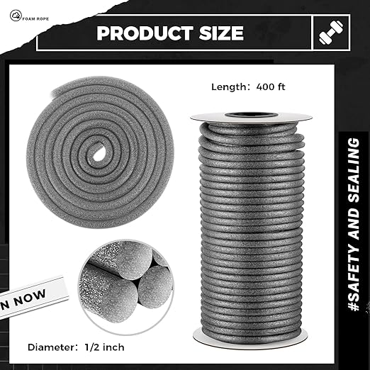 MotiMind 1/2 Inch x 400 ft Foam Backer Rod for Gaps Joints Concrete Crack Filler Caulk Saver Bulk Foam Backing Rod Concrete Filler Rope for Weather Stripping Door Seal (Gray)