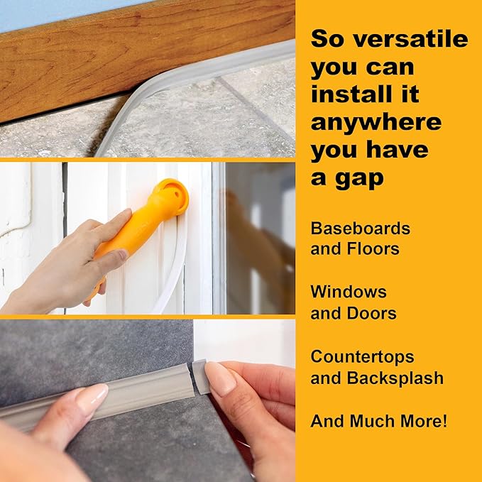 InstaTrim Peel & Stick Flexible Caulk Tape & Trim, Easy to use, self-Adhesive, Caulk sealant for Floors, Doors, Windows, counters, tubs and More - Made in USA, 1/2 inch x 10 feet, Gray