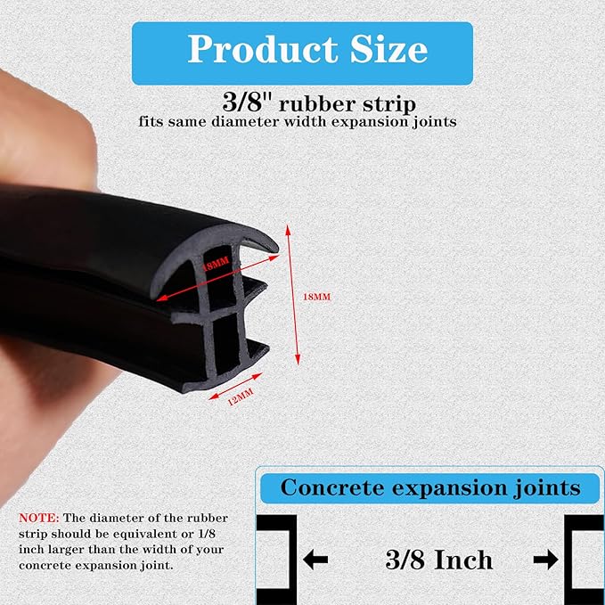 Concrete Expansion Joint Filler, 3/8" Expansion Joint Repair Replacement, Concrete Crack Repair, Backer Rod, Flexible Foam Rubber Seal, Rubber Strip for Sidewalk, Driveway, Walkway, Doors, Windows