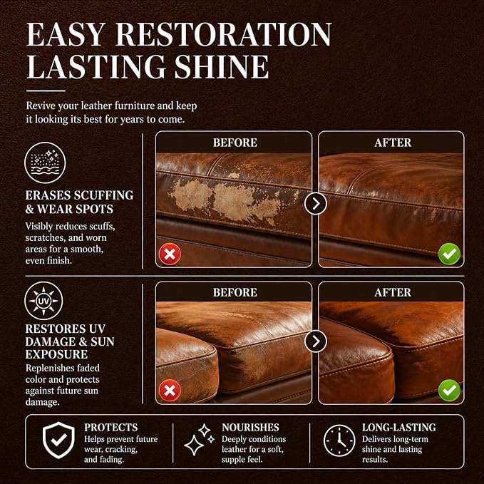 Leather Conditioner Oil - Deeply Nourishes for Leather Furniture, Car Seats, Shoes, Purses & Accessories -16oz