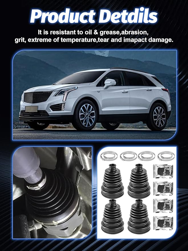 4PCS CV Boot, Silicone CV Axle Boot Repair Kit, fits 26mm-34mm Shaft, 125mm Height, Universal Tie Rod Boot for Most Vehicle, CV Joint Gaiter Boot Replacement Kit
