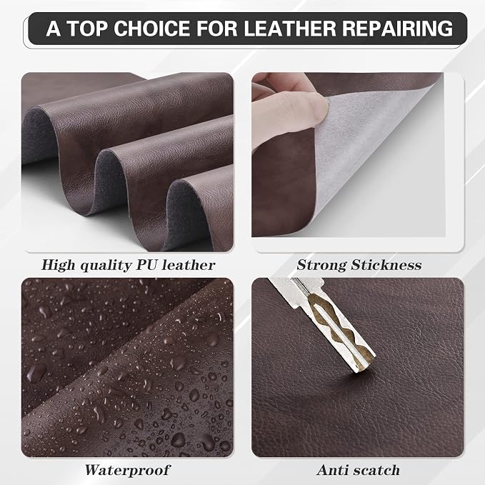 YAFLC Leather Repair Patch for Furniture, 4" x 63" Self Adhesive Leather Repair Kit Vinyl Repair Tape for Car Seat Sofa Jackets Couches Chair Retro Darkbrown