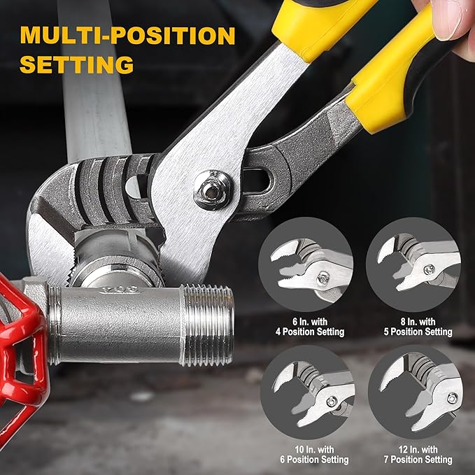 TOPLINE 4-Piece Groove Joint Pliers Set with Bi-Material Handles, 12-in, 10-in, 8-in and 6-in Included, Tongue and Groove Pliers Set for Plumbing Repair and Home Maintenance, Rolling Pouch Included