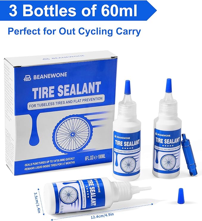 Tubeless Tire Sealant, Tubeless Bike Sealant - 2oz per Bottle, Long-Lasting for MTB, No Tubes and Tubeless Tires. No Tire Removal, Directly Refills in Under 30s