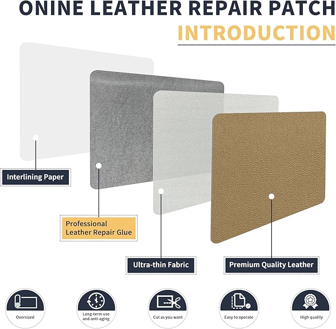 ONine Leather Repair Tape,Self Adhesive Leather Repair Patch,Leather Patches for Furniture,Sofa,Car Seats,Office Chair. Vinyl Repair Kit 12x48in(Gery Khaki)