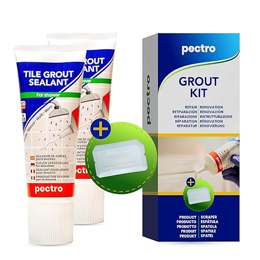PECTRO Waterproof Tile Grout Sealer Kit, Premixed Grout Sealant for Shower & Tub, Bathroom, Seals Cracks, Gaps & Joints, Includes Precision Spatula, White, 6.62 oz Tube (KIT X 2)