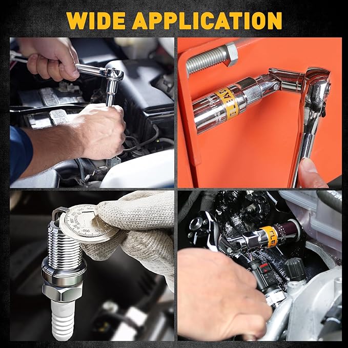 ELEAD 16-Piece Spark Plug Socket Set, 3/8" Drive Swivel Magnetic Spark Plug Removal Tool Kit with Torque Wrench (5–45 lb-ft), E-Torx & Torx Bit Sockets, Extensions & Universal Joint