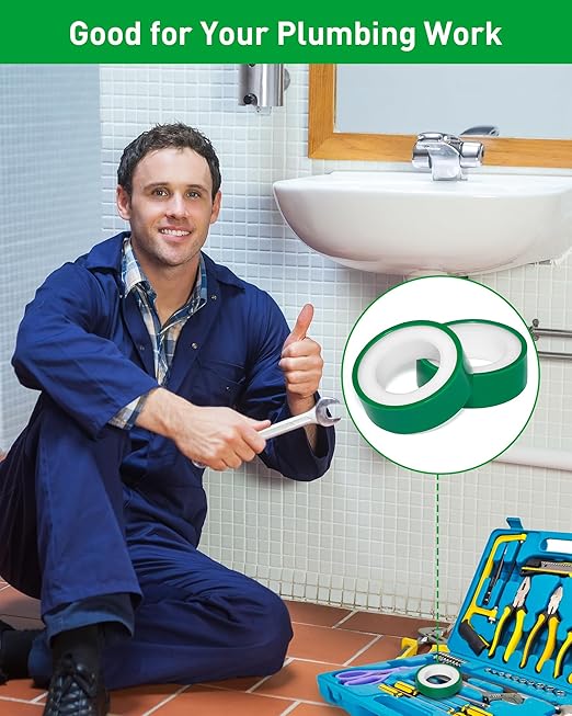 3 Roll Plumbers Tape, Teflon Tape, -374 to 536 Degree F Temperature Range, High Density 0.45g/cm, Water Pipe Sealing Plumbing Tape, Duct Tape, L 390 in x W 0.47 in³. Green