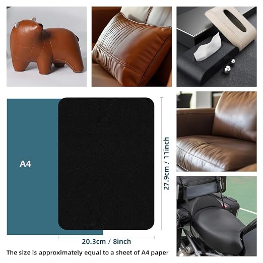 WILDREEDS 2 Pcs 8 x11 Inch Leather Repair Patches, Self-Adhesive Leather Patch for Sofas, Couch, Furniture,Tote Bags, Car Seats (Lychee Texture Black)