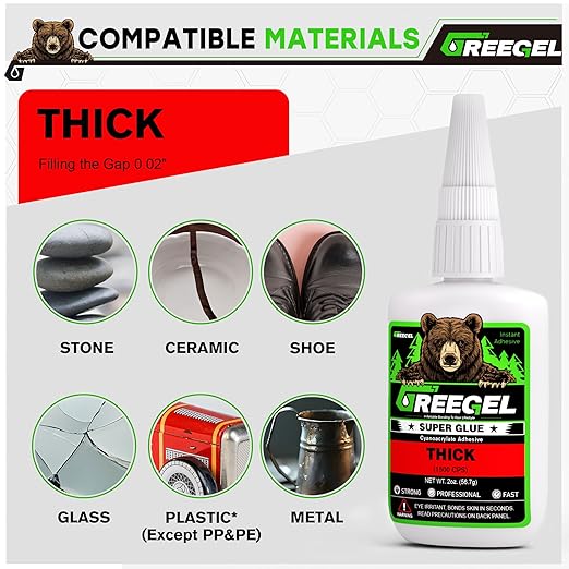 2 Oz Thick Liquid Clear Super Glue + 3g Gel Glue, Cyanoacrylate Adhesive for Woodworking Large Gap, Rubber, Metal, Glass, Leather, Crafts & Repairs