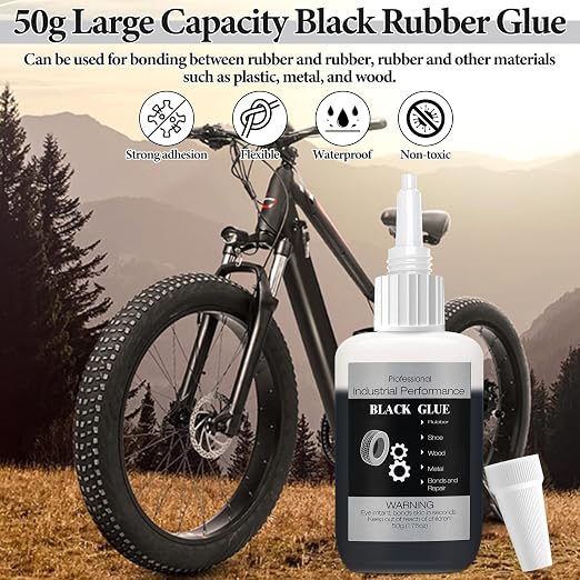 50g Black Glue for Rubber Adhesive - Instant Super Glue All-Purpose Bonding for Tire, DIY Crafts, Edge, Tube Shoes, Metal and Other Materials