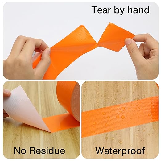 Heavy Duty Duct Tape 2 Inch X 33 Yards, 8.5 Mil Thickness, Multi Purpose Orange Duct Tape, No Residue, Waterproof and Tear by Hand - for Repairs, Industrial, Professional Use