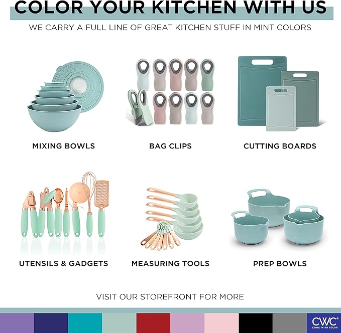 COOK WITH COLOR Mixing Bowls with Lids - 12 Piece Plastic Nesting Bowls Set includes 6 Prep Bowls and 6 Lids, Microwave Safe Mixing Bowl Set, Mint Rhombus