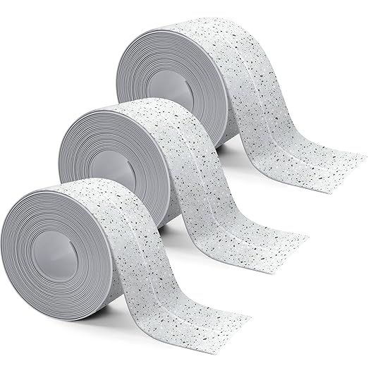 3 Rolls 10.5 Feet Caulk Tape Toilet Caulking Strip Self Adhesive Bathroom Sealing Peel and Stick Caulk Strip for Bathtub, 1.5 Inches (Grey Granite)