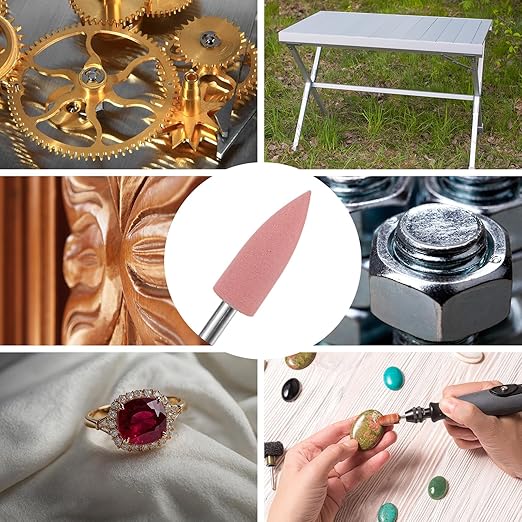 M METERXITY 10-Pack Polishing Bit Buffing Wheel, 0.23 Inch(6mm) Dia Silicone Pointed Polishing Kit Sanding Bits for Jewelry/Bone Products/Jade Carvings, Rotary Tool 180 Grits [Pink]