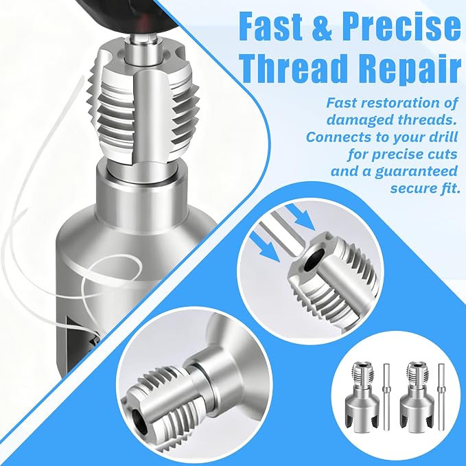 2 PCS 2-in-1 PVC Pipe Threader Kit, Dual Function Integrated Internal & External Pipe Threader with 1/2" & 3/4" Dies, PTFE Tape & Gloves. Drill Compatible Pipe Threader Kit for Home Repairs