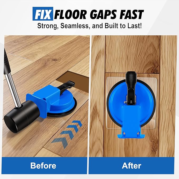 Floor Gap Fixer Tool with Rubber Mallet, Iron Body & Strong Suction Cup, Includes 5 Sticky Pads for Laminate, Vinyl, Wood & Tile Flooring Installation and Repair