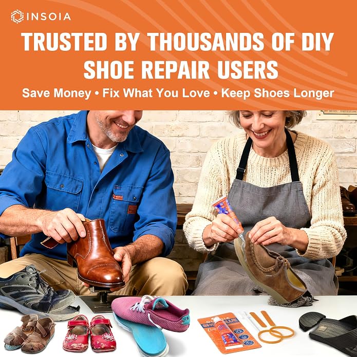 INSOIA Shoe Glue Sole Repair Kit 29.5 MLx 2, Heavy Duty Clear Shoe Adhesive, Waterproof, Flexible, for Sneakers, Boots, Leather, Rubber, Canvas, heel, Patch and More - Cement Dries Within 24 Hrs
