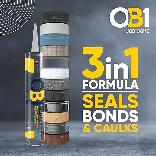 OB1 Universal Caulk Sealant & Adhesive Diamond Crystal Clear 10.1oz | Professional Grade All-in-One Advanced Hybrid | Water Resistant Internal & External | Shrink Crack & UV Resistant | 1 Cartridge