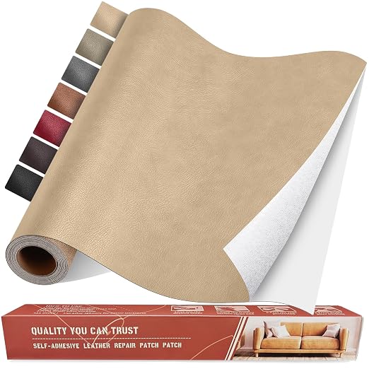 Self Adhesive Leather Repair Patch Kit, 31.4 in x 16 in Large Vinyl Leather Repair Tape for Furniture, Car Seat, Couch, Sofa, Chair Retro Beige