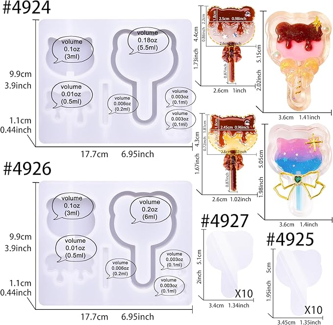 Resin Shaker Molds Lolipop Kitty and Bear Kits Set with Matching Films
