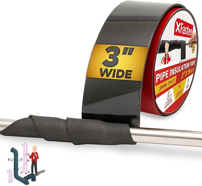 XFasten Foam Pipe Insulation Tape 3 Inch x 15 Feet Heavy-Duty AC Line Insulation Outdoor Pipe Wrap Tape AC Pipe Insulation Outdoor Pipe Insulation Wrap Tape HVAC Line Insulation Pipe Wrap Around Tape