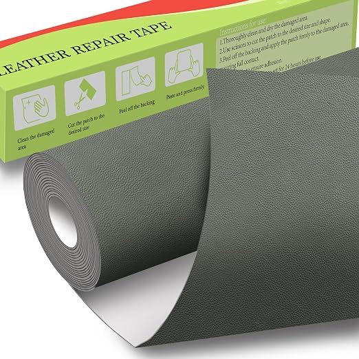 GEYYANG Leather Repair Patch, 16X79 inch Self Adhesive Leather Patches, Large Leather Repair Tape for Couches, Furniture, Car Seats, Cabinets, Wall, Handbags(Gray - Litchi Grain)