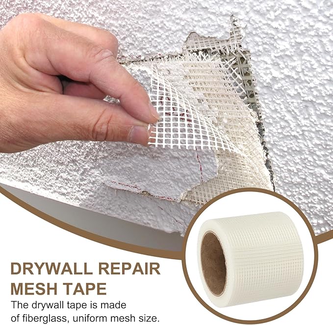 PATIKIL Drywall Repair Mesh Tape, 4 inch x 82 ft Fiberglass Repair Patch Self-Adhesive Dry Wall Joint Tape 8 Mesh Wall Hole Crack and Seam Patch, White