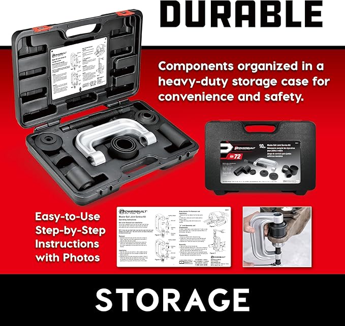 Powerbuilt Ball Joint Master Service Tool Kit, 10 Piece, Remove and Replace Ball Joints and U-Joints, Cars, Light Trucks, Storage Case - 940579, Black