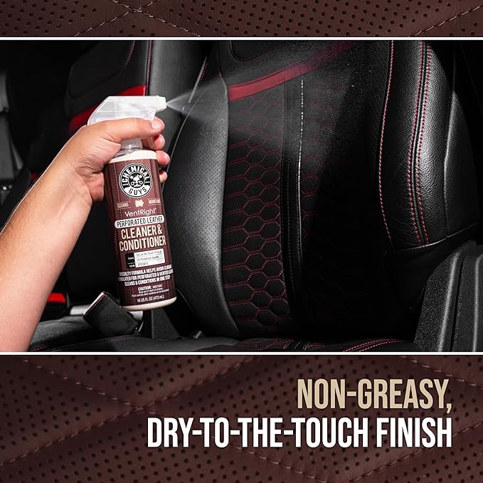 Chemical Guys Perforated Leather Cleaner and Microfiber Towel Bundle, VentRight Leather Cleaner Conditioner 16 oz with Gray Everyday Cleaning Towels 6 Pack for Car Interior Detailing