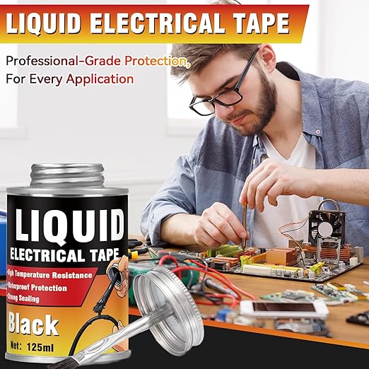 Liquid Electrical Tape, Quick Drying Insulating Electrical Glue, Black Waterproof Wire Glue, High Temperature Resistant; Ideal for Wire Equipment Repair, Automotive, Marine, and Home Use, 4OZ