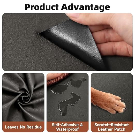 Leather Repair Tape, Heavy Duty Vinyl Repair Patch, Waterproof Self Adhesive Leather Repair Kit for Fixing Holes & Scratches on Couch, Car Seat, Furniture (Dark Grey, 7.87x 85in)