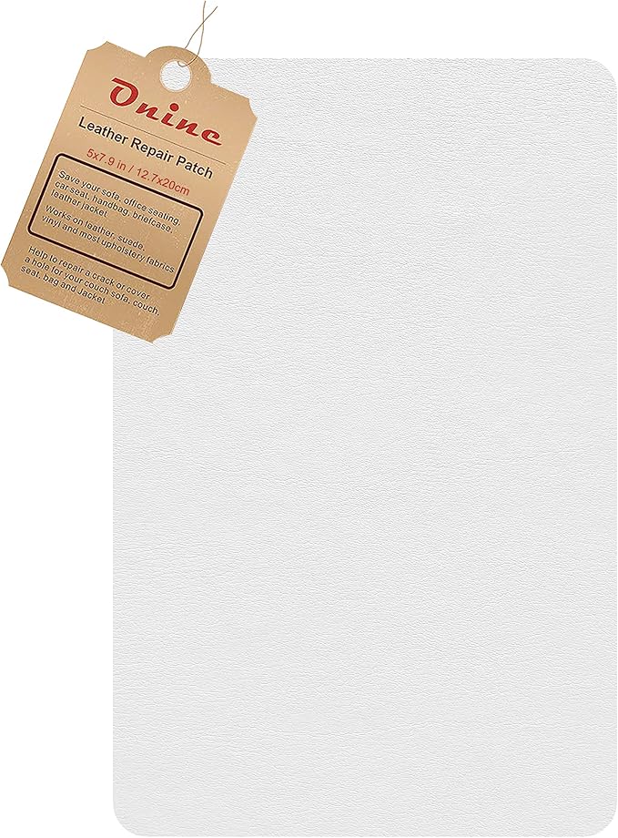 ONine Leather Repair Patch，Self-Adhesive Couch Patch，Available Anti Scratch Leather 5”X7.9”(12.7cm x 20cm) Peel and Stick for Sofas, Car Seats Hand Bags Jackets(Pearl White)