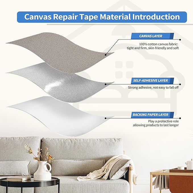 KING MOUNTAIN Canvas Repair Patch 16×60 Inch Self-Adhesive Waterproof Fabric Patch for Sofas, Tents, Furniture,Tote Bags, Car Seats (Light Grey)