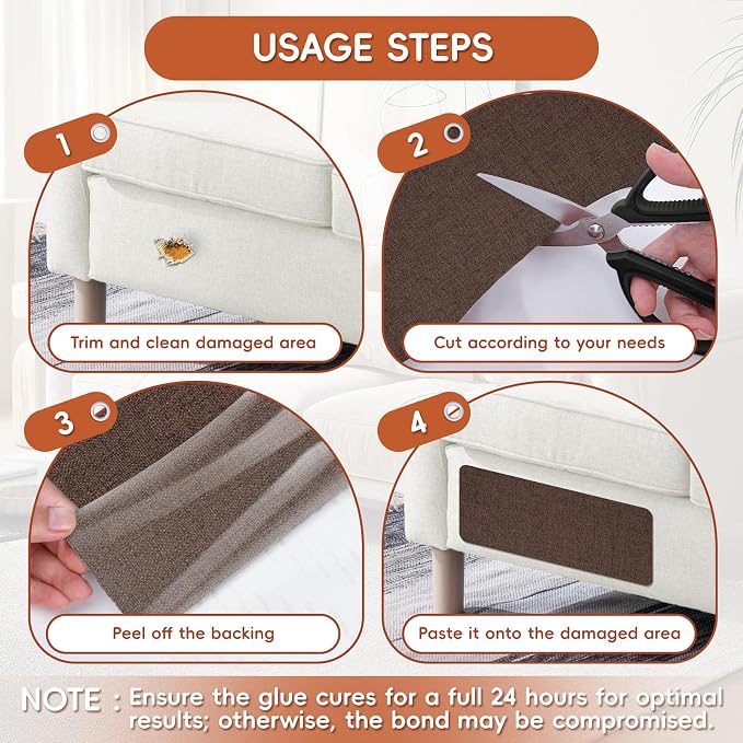 Linen Fabric Repair Tape 4x79 Inch, Self Adhesive Couch Patch Repair Fabric Tape for Furniture, Linen Patch Kit for Couch, Carpet, Upholstery, Chair, Sofa, Pillows, Bag (Coarse, Dark Brown)