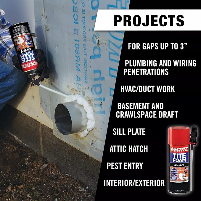 Loctite Tite Foam Big Gaps Spray Foam Sealant, Polyurethane Expanding Insulation - 12 fl oz Can, Pack of 2