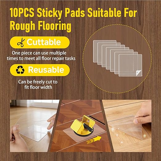 Floor Gap Fixer Tool,2026 Upgrade Heavy Duty Floor Gap Fixer Suction Cup Tool with 10pcs Sticky Pads,Rubber Mallet & Slot Cutter for Laminate Vinyl Flooring Tools(Yellow)