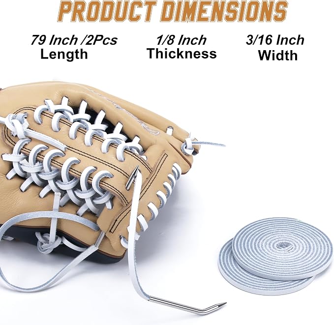Baseball Glove Lace, 2 Pcs Authentic Cowhide Lace 79 Inch, Perfect Quick Repair Baseball Glove Repair Lacing Kit