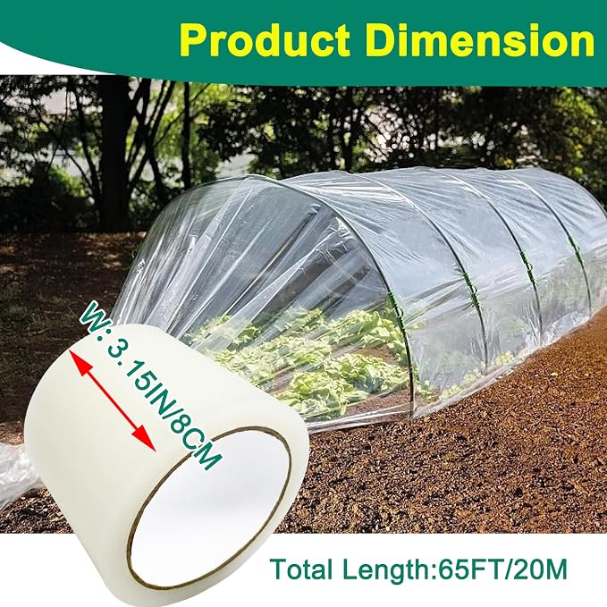 Greenhouse Repair Tape Clear, Heavy Duty Waterproof UV Resistant Sealing Tape for Plastic Film, Poly Sheeting and Garden Covering, 3.15INx65FT