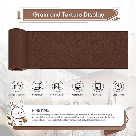 KING MOUNTAIN Leather Repair Patch,4 x 63 Inches self Adhesive Leather Repair Tape for Damaged Leather Furniture, Sofa Seating,Car Seats, Leather Goods (Medium Brown)