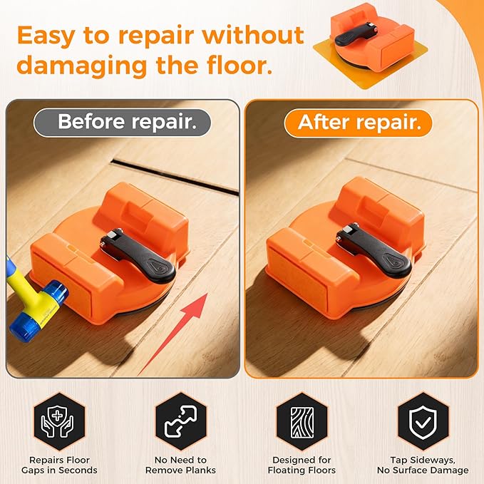 Heavy Duty Floor Gap Fixer Tool with Reinforced Suction Cups and 3 Patch Adhesive Pads for Wood Floors, Laminate Floors, Vinyl Floors, and Hardwood Floors