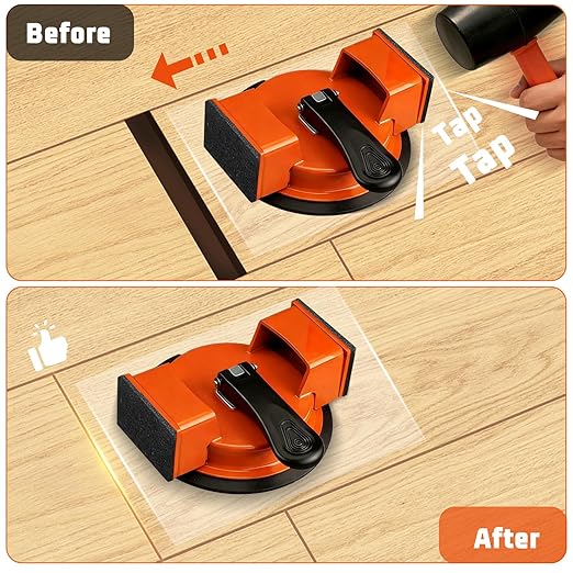 Floor Gap Fixer Tool Heavy Duty - Enhanced Vacuum Suction Cup with Quick Lock, 4 PCS Sticky Pads for Laminate, Vinyl, Wood, Tile Flooring Repair